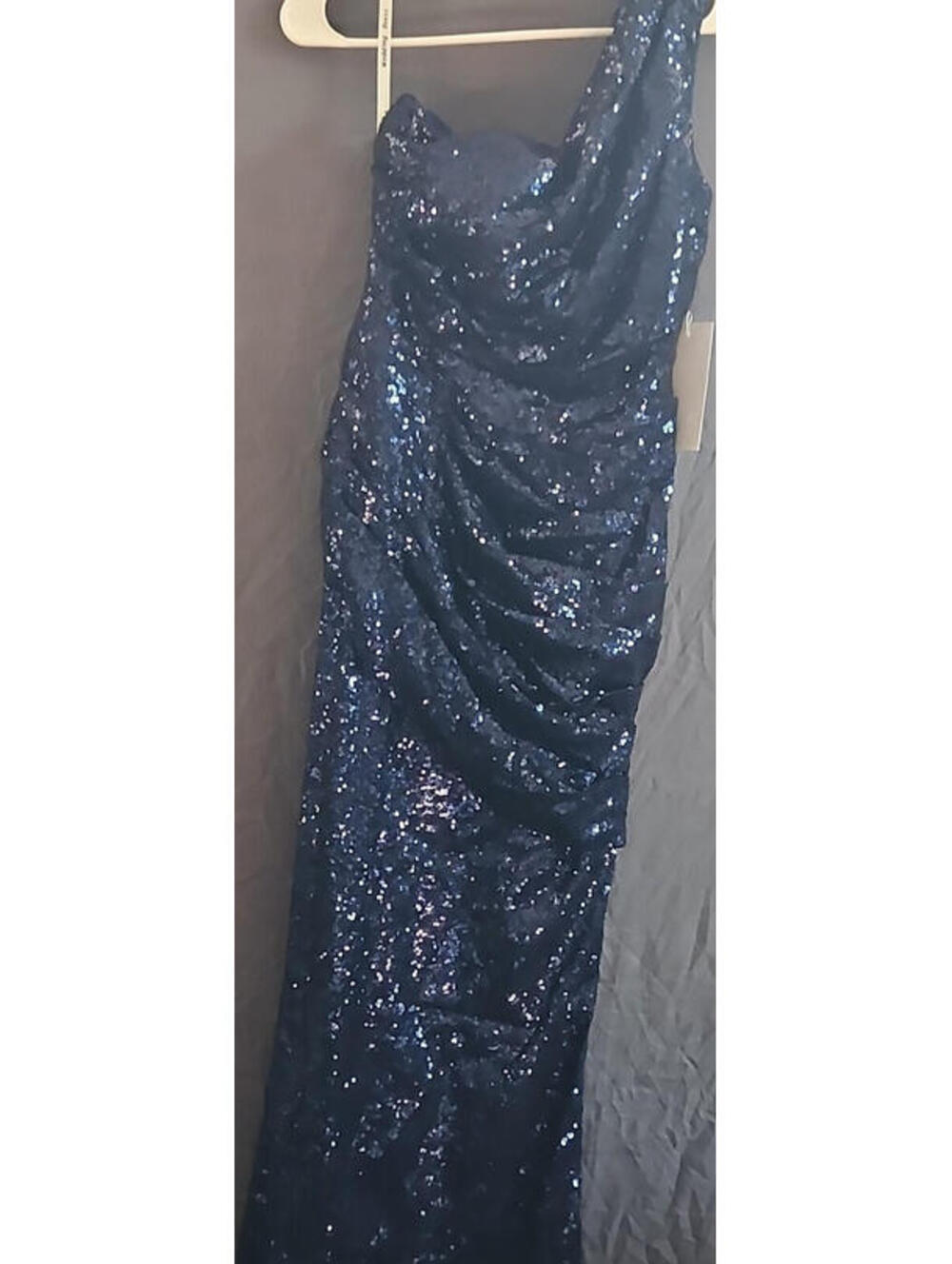 Witness of Love Navy Blue Sequin Long Gown Dress One Shoulder M Polyester